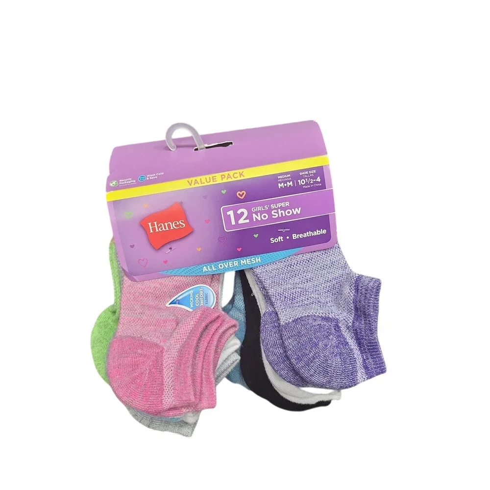 Hanes Girls' 12-Pairs Cool Comfort Mesh Super No Show Socks Size Medium 10.5-4